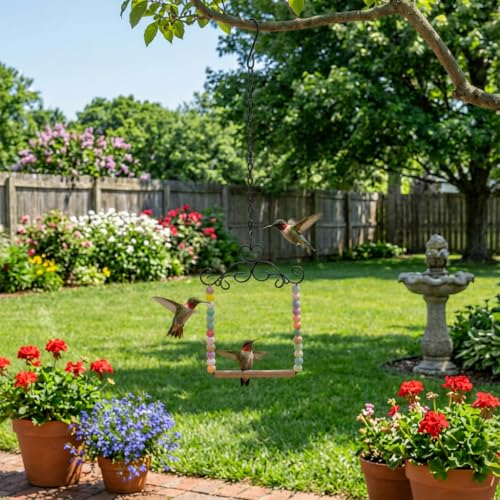 image for NESTURROW Hummingbird Swing & Perch for Outdoor – Rust-Resistant Met