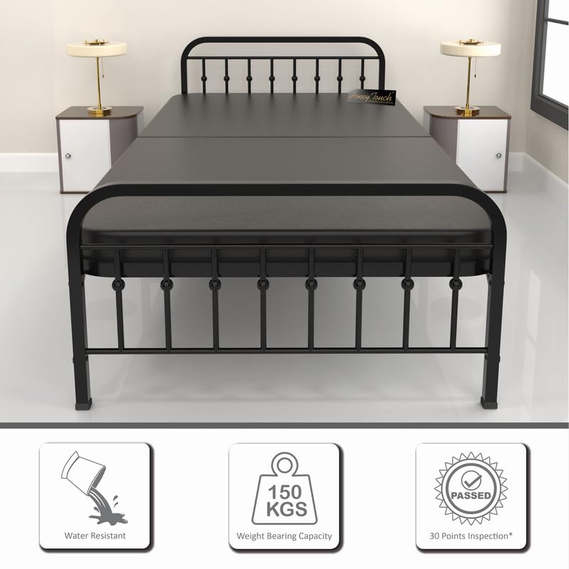 Image of Honey Touch Nova Folding Bed Single with Double Layer Mattress | No Assembly Required | Foldable Bed for Sleeping /Guests /Rented Apartments /Bedroom (3ft x 6ft, Black)