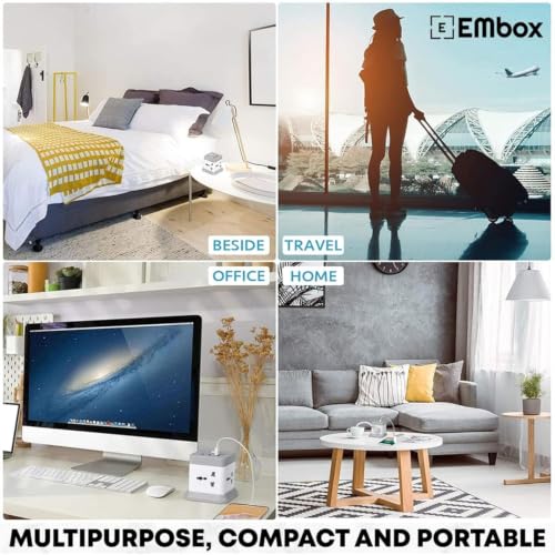Image of EMBOX Cube Extension Board 10 Meter Cable (QC 3.0)| 2500W Heavy Duty Extension Board with USB Type C Universal Sockets & Master Switch |Compact Extension Cord Safety Shutter & Overload Protector