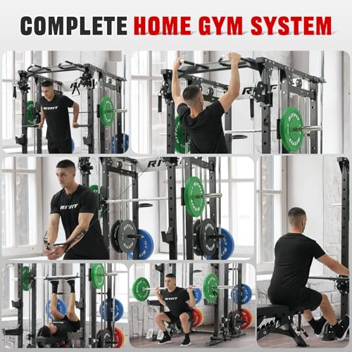 RitFit Buffalo Smith Machine, Power cage with LAT-Pull Down System & Cable Crossover System, All-in-One Squat Rack for Home Gym, Power Rack - Image 6