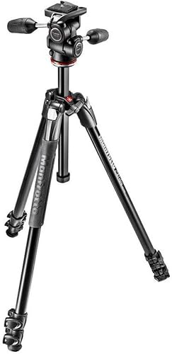 Manfrotto 290 Xtra Aluminum 3-Section Tripod Kit with 3-Way Head (MK290XTA3-3WUS), Black