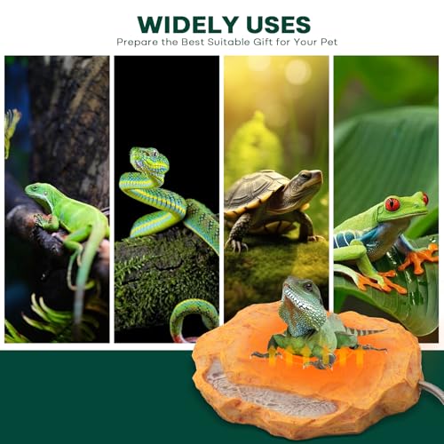 MECESOR Reptile Heat Rock with Feeding Trough Bearded Dragon Heat Rock Temperature Adjustment Heating Rock for Reptiles Tank Basking Climbing Rocks Warmer for Turtle Snakes Hermit Lizard, Yellow - Thumbnail 6