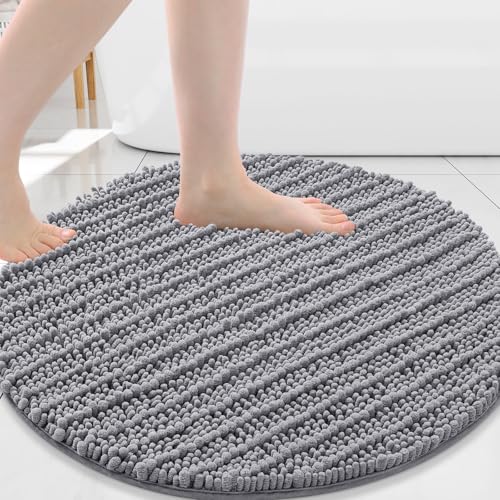Image of Arotive Round Bathroom Rugs 30x30, Extra Soft Thick Absorbent Shaggy Chenille Bath Rugs, Machine Wash Dry, Bath Mats for Bathroom Floor, Tub and Shower, Home Decor Accessories, Grey