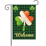 Heyfibro St Patrick's Day Garden Flag Welcome Spring Yard Flag Double Sided Burlap Shamrocks Garden