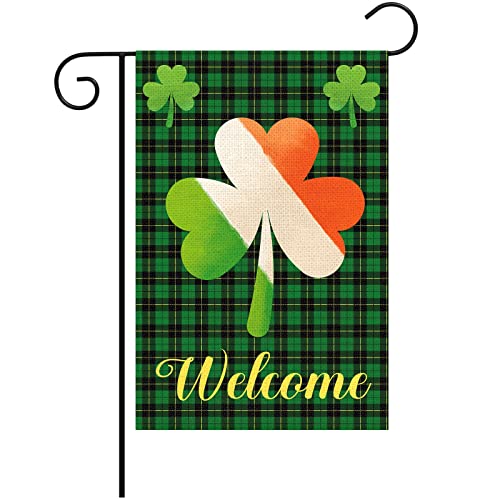 Heyfibro St Patrick's Day Garden Flag Welcome Spring Yard Flag Double Sided Burlap Shamrocks Garden Outdoor Decoration 12 X 18 Inch St. Patrick's Sign For Spring Outdoor Decoration(Only Flag) #TOP16