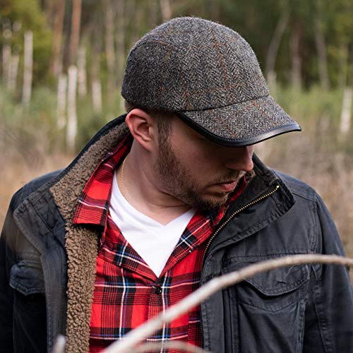 Sterkowski Granite State Peaked Cap | 100% Harris Tweed Baseball Cap | Irish Tweed Cap Woolen Cap For Men Xxl Baseball Cap Donegal Tweed Cap Driving Cap For Men Scottish Hats For Men 57 Cm Gray Check #TOP6
