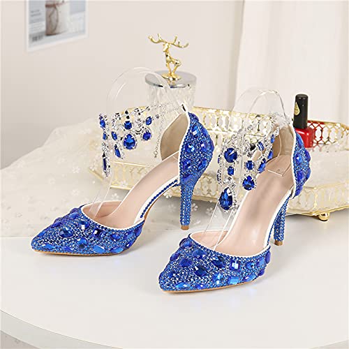Minishion Womens Rhinestone Wedding Shoes Party Pumps with Ankle Chains4