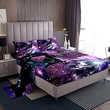 Erosebridal Dragon Bed Sheets Set Purple Nebula Sheet Set Twin Size Mysterious Outer Space Sheets for Kids Boys Girls Teens Safari Wildlife Animals Bedroom Decor Flat Fitted Sheet