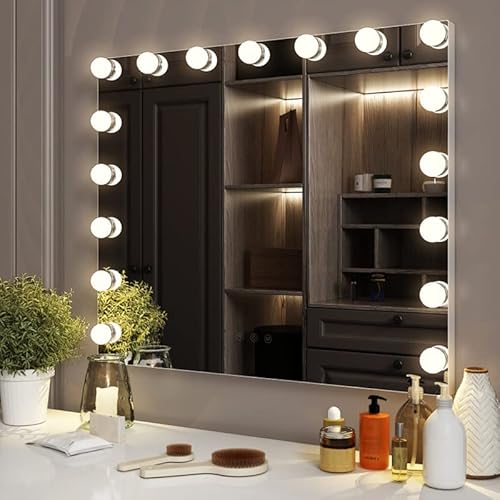 Hieey Vanity Mirror With Lights, Hollywood Lighted Mirror With 17 Dimmable Led Bulbs, Makeup Mirror With Lights, And 5X Magnification Mirror, 3 Colors Modes,Touch Control, Metal Frame,White #TOP3