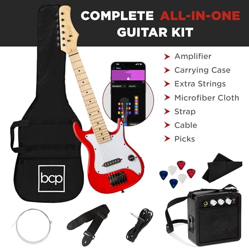 Image of Best Choice Products 30in Kids Electric Guitar Beginner Starter Kit w / 5W Amplifier, Strap, Gig Bag, Strings, Picks - Metallic Red