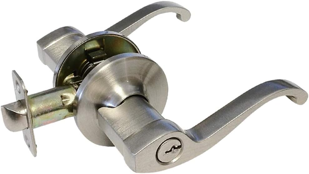 eBuilderDirect Satin Nickel Entry Entrance Exterior Lock Door Lever Handle Keyed Alike 835DC (2 Pack)
