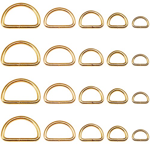 Swpeet 100Pcs Gold Assorted Multi-Purpose Metal D Ring Semi-Circular D Ring For Hardware Bags Ring Hand Diy Accessories - 1/2 Inch, 5/8 Inch, 3/4 Inch, 1 Inch, 5/4 Inch (Gold) #TOP2