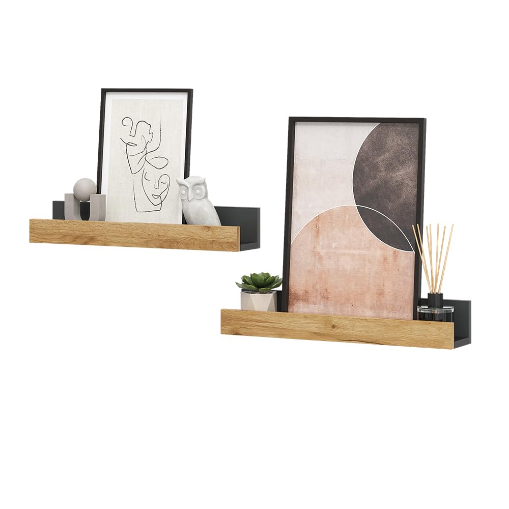 Vicco Estantería de Pared Tomy, Antracita/Roble Dorado, 60 x 10 cm Lote de 2, Apto para Montaje en Pared para Libros y decoración