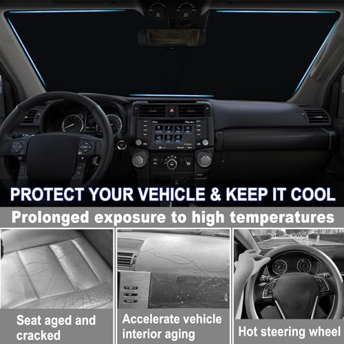 Image of Windshield Sun Shade for Toyota 4Runner 2010-2024, Front Window Sun Visor, 310T Reflective Polyester, Blocks UV & Heat, Foldable with Storage Pouch, Car Interior Accessories