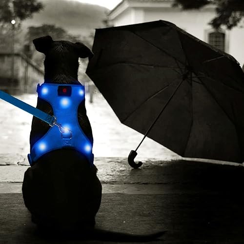 Miniatura 8 de Flashseen Arnés LED para perro, arnés para mascotas recargable por USB, chaleco reflectante iluminado, ajustable, suave acolchado, sin tirones, para