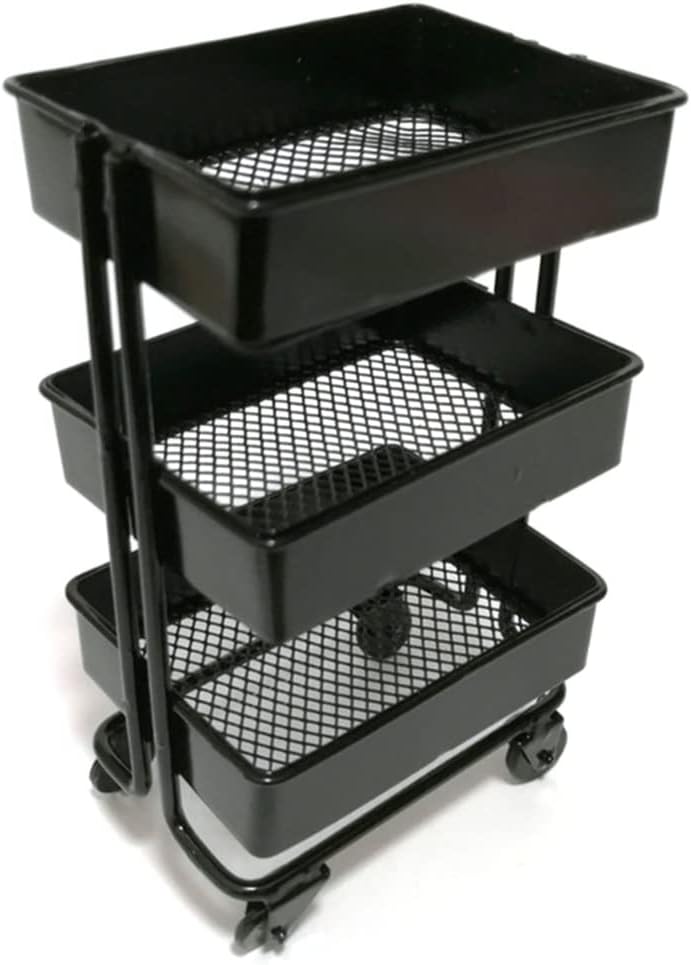 3 Tiers Mini Trolley Storage Rack Dollhouse Iron Rolling Bookshelf Collection Accessories Miniature Cart