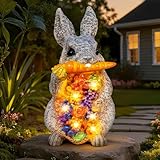 Guhope Solar Garden Statues, Outdoor Bunny Decor with Succulent and 6 LED Lights, Outside Yard Figurine Decor for Garden, Lawn, Balcony, Porch, Unique Gifts for Mom Grandma