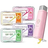 200ct Flavored Floss Picks with Portable Dental Floss Case - Dental Floss Picks for Teeth with Fun Fruit Flavors - Strawberry, Grape, Grapefruit, Mint - Shred-Resistant Teeth Cleaning Picks for Travel
