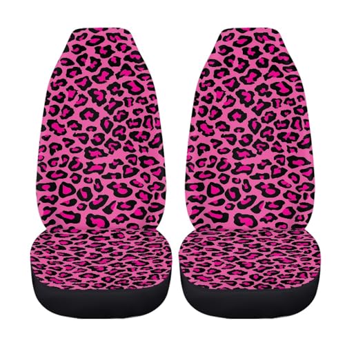 Xoenoiee Motif léopard rose Housses de siège de voiture 2 pièces/ensemble Dossier haut extensible Etui de siège de voiture Protection sièges avant...