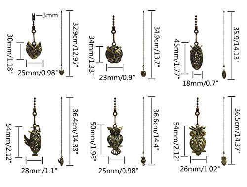 Hyamass 6Pcs Vintage Different Owl Hollow Out Charm Pendant Ceiling Light Fan Danglers Light Fan Pulls Chain Extender With Ball Chain Connector #TOP1