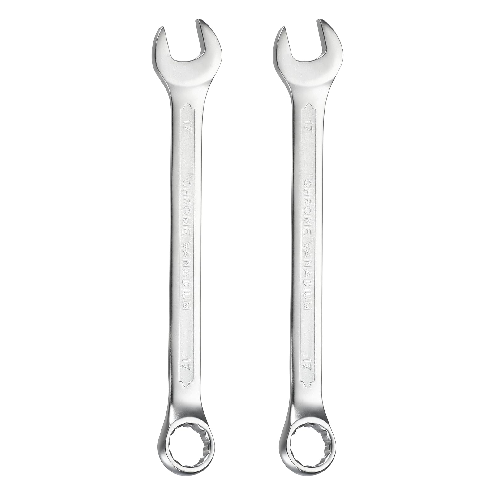 sourcing map 2Pcs Metric Combination Wrench 17mm Open End & 15-Degree Offset 12-Point Box End Chrome Vanadium Steel Industrial Grade Double Ended Wrenches Spanners Tools