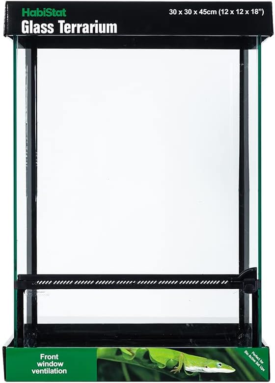 Habistat Glass Terrarium for Reptiles 12"x12"x18" – Stackable Reptile Enclosure for Inverts & Amphibians with Lock & Waterproof Base, Ideal Terrarium Tank for Chameleons, Geckos and Bioactive Setups