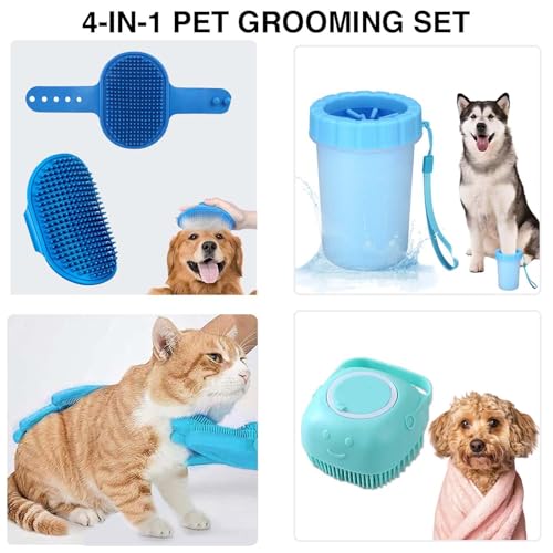 Image of 4-in-1 Pet Grooming & Cleaning Set | Silicone Washing Gloves, Grooming Glove Brush, Paw Cleaner Cup & Soft Bath Scrubber | for Dogs & Cats | Easy Bathing, Fur Removal & Daily Paw Hygiene