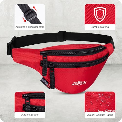 Image of Aprodo Chest & Waist Bag for Men and Women, Hands-Free Fanny Pack Bumbag with 3 Zippered Pockets, Easy Carry Phone Wallet & Cards Beltbag for Sports, Travel, Jogging, Cycling and Workout (Red)