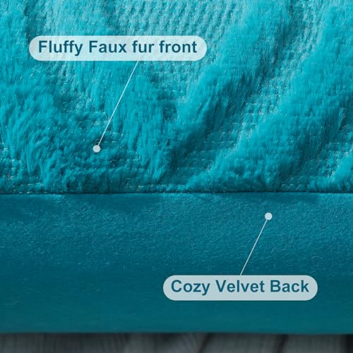 decorUhome Fall Throw Pillow Covers 18x18 Inch Set of 2, Soft Plush Decorative Faux Fur Teal Solid Couch Pillow Covers, Accent Farmhouse Neutral Square Euro Pillow Cases for Sofa Bed Living Room
