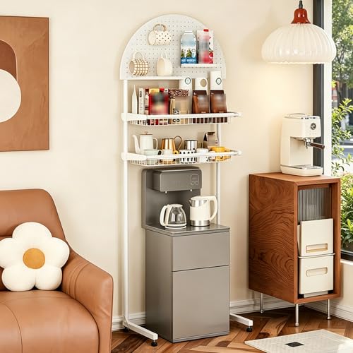 Estantería para dispensador de agua con balda ajustable, organizador metálico para bebidas, mueble coffee bar con panel perforado, estante superior para microondas y mini frigorífico(B,L45CM/18in)