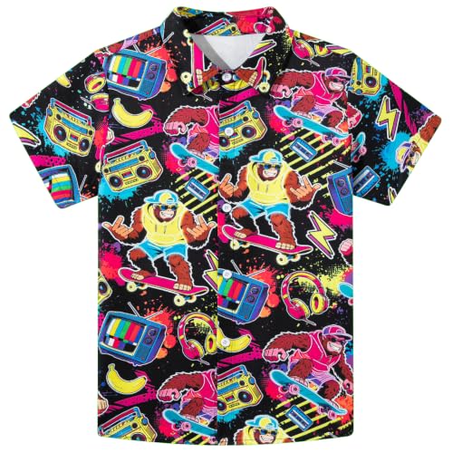 Image of uideazone Boys Hawaiian Shirts Novelty Printed Funky Short Sleeve Button Down Shirt Kids Aloha Luau Shirt 7-14T