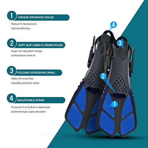 Image of Kids Snorkeling Set Children Mask Fin Snorkel Set Snorkeling Gear Snorkel Mask + Adjustable Swimming Kids Flippers+ Dry Snorkel Tube + Travel Bags