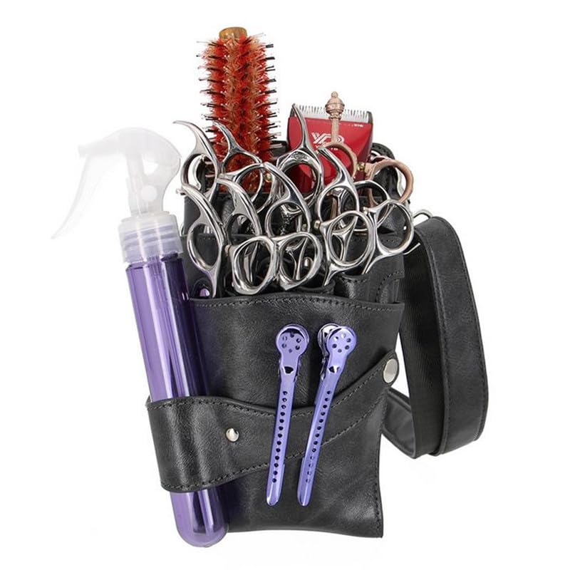 Sac pour matériel de coiffure Sac à ciseaux de salon de coiffure à 8 poches, pinces à ciseaux, étui de coiffure, étui de ceinture, sac de barbier