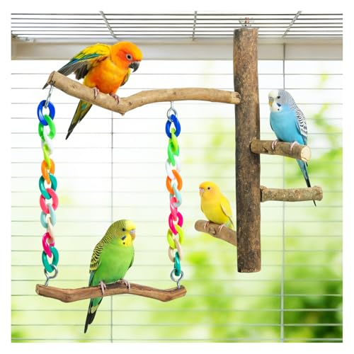 Image of Bird Toys, Bird Swing Toys with Perch Stand, Cage Accessories for Budgies, Parakeets, Cockatiels & Other Small Birds