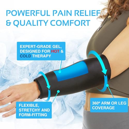 Image of Elbow Ice Pack Wrap Sleeve with 360 Cold Compression Support, Reusable Gel Ice Therapy - 1 Piece, Black - Ideal for Tendonitis, Tennis Elbow, Golfers Arm & Sports Injury Relief