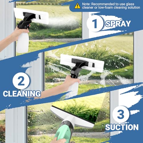 Image of Kiato Window Vacuum Squeegee Cordless, Electric Window Vac, Rechargeable Window Cleaner with Spray Bottle, for Cleaning Windows, Mirrors, Glass, 2200mA, WC10