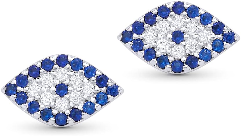 Evil Eye Charm Cubic Zirconia CZ Crystal 7x12mm Stud Earrings in .925 Sterling Silver