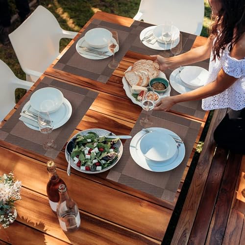 Image of GDNK Washable PVC Heat Resistant Colorful Place Mats for Kitchen Dining Table Mates Washable Heat-Resistant for Dining Table (4 Pack) (Brown)