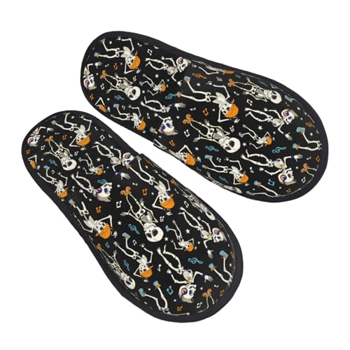 Dancing Skeleton Party Print Women Slippers Home Furry Shoes Keep Men Couples Shoes Warm For Women-2