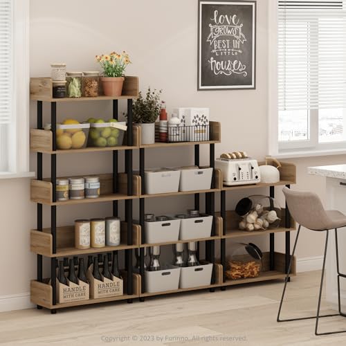 Image of Furinno TURN-N-TUBE 3-Tier Display Shelf, Storage Shelves, Book Shelf, Open Shelves with Rounded Corner Top Edges, for Organization and Storage, Living Room, Home Office, Flagstaff Oak