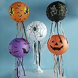 Verpackungsinhalt: 10 Stück Halloween-Laternen, die mit Fledermaus-, Spinnen-, Hexen-, Kürbis- und Schädelmustern bedruckt sind.