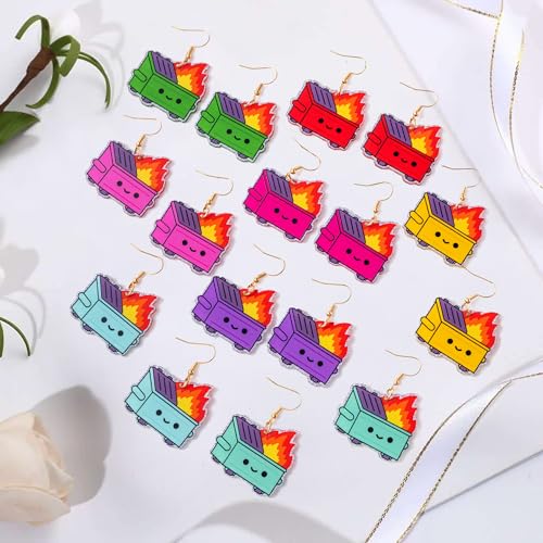 Dumpster Fire Earrings - 8 Pairs Funny Trendy Trash Fire Dangle Drop Earrings 8 Colored Novelty Cute Lightweight Dumpster Jewelry Perfect Earring Gift for Grils Women Humor Lovers3