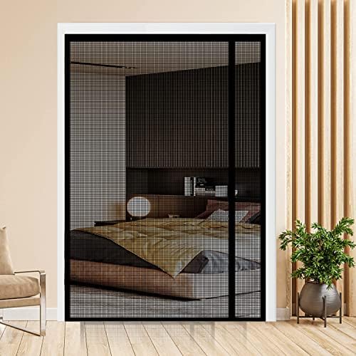 Reversible Left or Right Side Opening Magnetic Screen Door, Narrow Durable Fiberglass Mesh Curtain Hands Free for Patio, Bedroom, Fits Door Size 60" x 80", Black