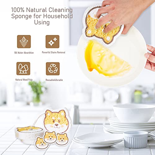 Image of Smile Dog Compressed Cellulose Kitchen Sponges 3 Counts Reusable Kitchen Sponges Pack Natural Cleaning Sponges for Household Cleaning