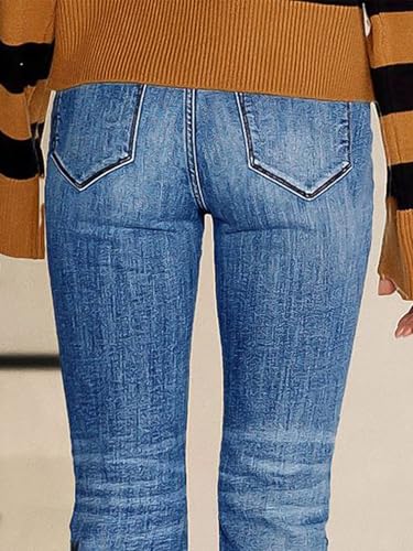 Flamingals Bootcut Jeans for Women Mid Waist Casual Wash Floral Embroidery High Stretch Jeans4