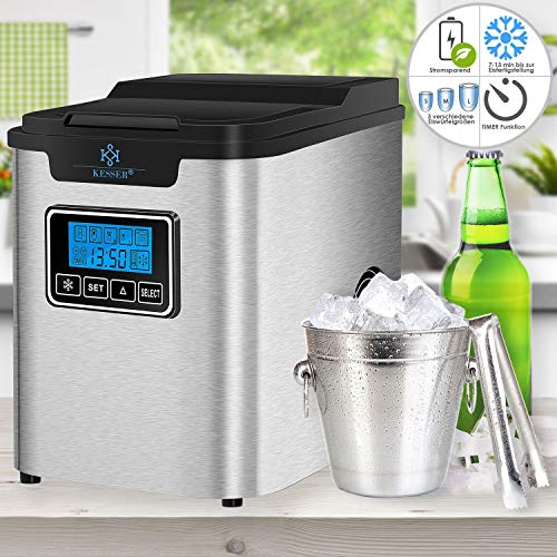 KESSER® Eiswürfelbereiter | Eiswürfelmaschine Edelstahl | 150W Ice Maker | 12 kg 24 h | 3 Würfelgrößen | Zubereitung in 7 min | 2,2 Liter Wassertank | Timer | LCD-Display | Inkl. Zubehör, Silber – Bild 7
