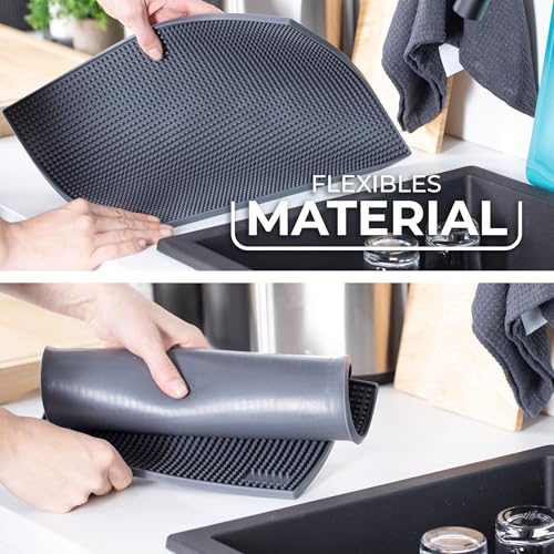 Vileda Abtropfmatte Geschirr 30x40cm - Trockenmatte - Anti-rutsch Spülmatte - Rollbar & Platzsparend, ideal für Geschirr, Besteck & Gläser - Abtropfunterlage TPR