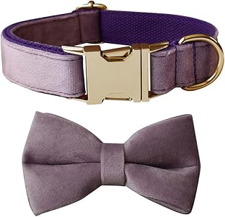 Bowtie Dog Collar, Soft & Comfy Velvet Dog Bow tie Collar, Detachable and Adjustable Dog Collars for Small Medium or Large Dogs and Cat with Safety Metal Buckle(Lavender, 14.56"-23.62")