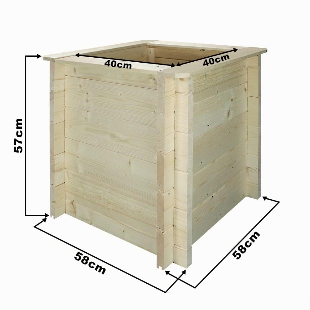 TIMBELA Carre Potager Exterieur Bois - Jardinieres Exterieur pour Jardin, Balcon, Terrasse – pour Fleurs, Herbes aromatiques, Légumes- Bois Massif pin/épicéa 28 mm, 58x58xH57 cm, M618