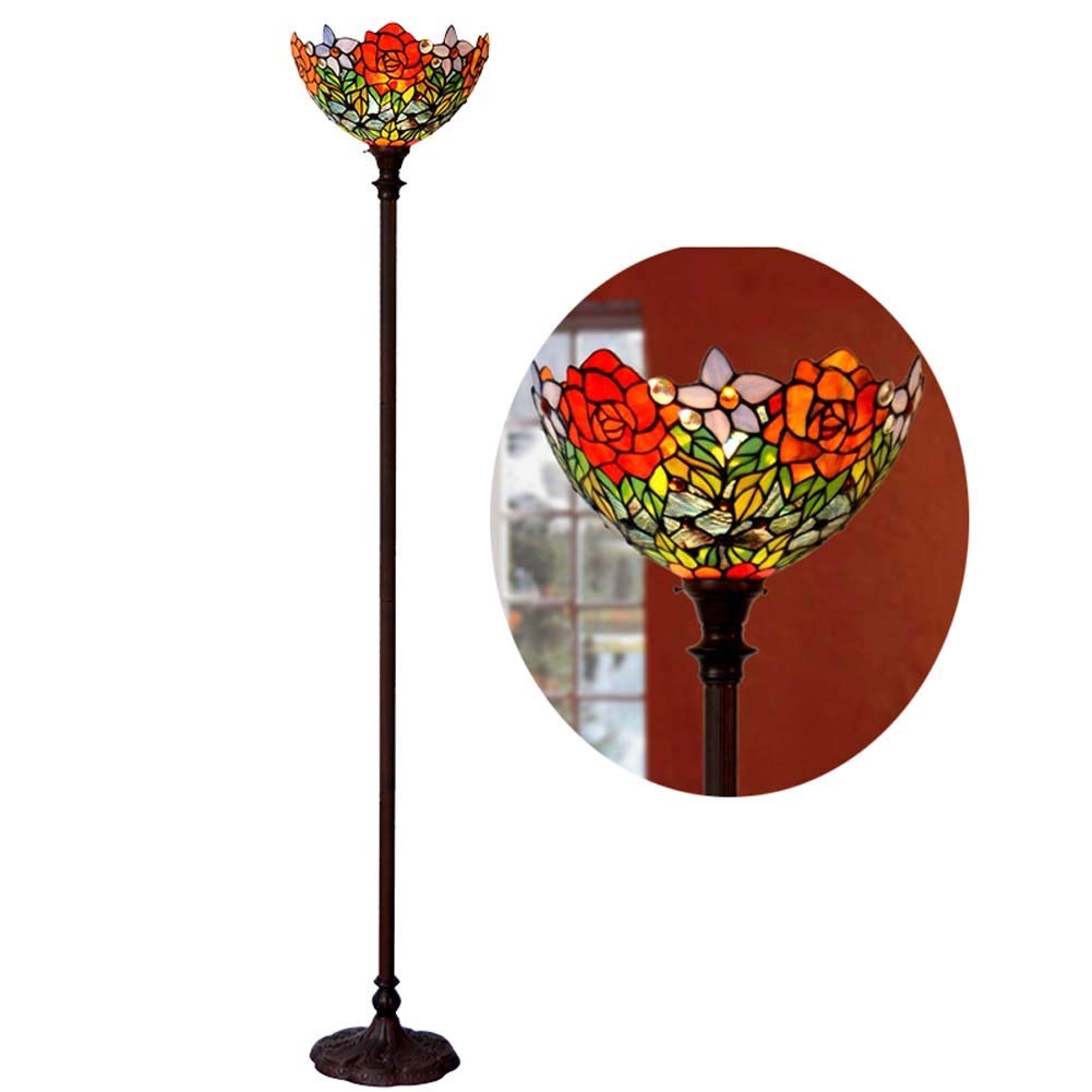IUokLU 15 inch Tiffany-style Floor Lamp,Vintage Stained Glass Up Floor Lights with 1 Light, Decoration ReadStandLight/Bedroom/Office, E27
